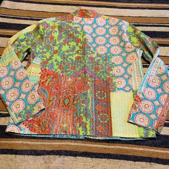Reversible Jacket Blazer Coat Quilted Mixed Print Boho Artsy Eclectic Statement - Picture 7 of 7